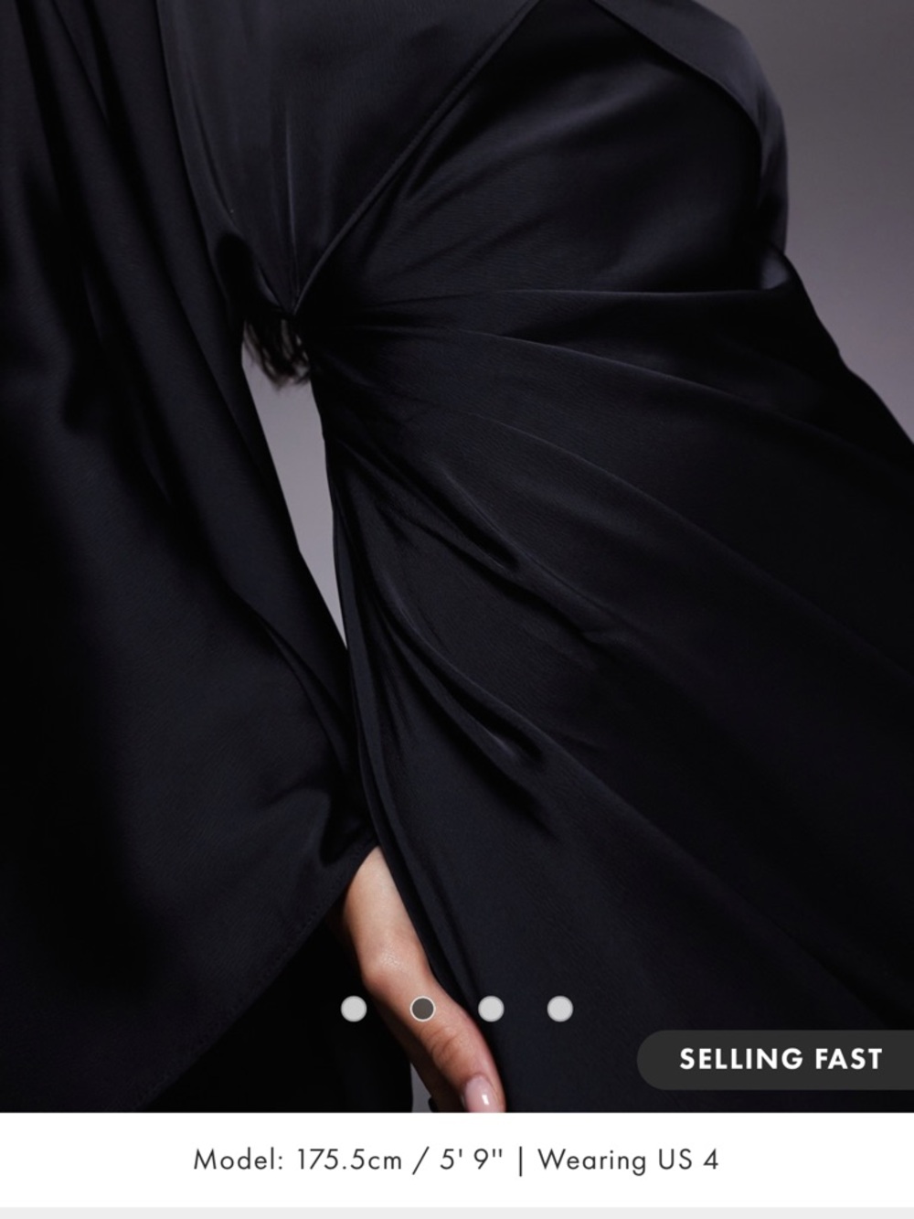 ASOS Curve Black Satin Long Sleeve Maxi Dress with Draped Sleeves and Belt - Picture 7 of 8